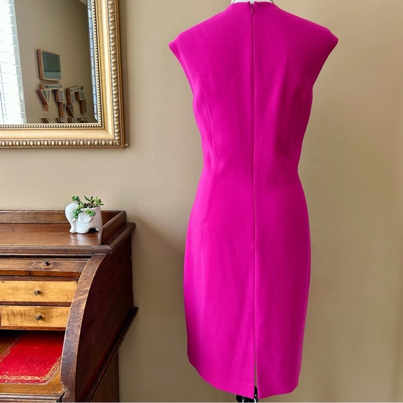 Elie Tahari Fuchsia Pink Crepe V-Neck Sheath Dress Cap Sleeve Size 14 - Picture 8 of 13